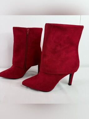 Marabella Red Suede Like Pointed-Toe Ankle Boots Size 9